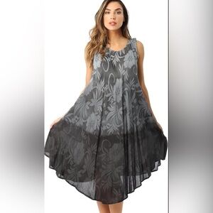 Fisoul Vintage Look Gray Floral Hibiscus Print A-Line Dress L
